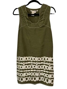 Max Studio Linen Blend Embroidered Shift Dress Olive XS